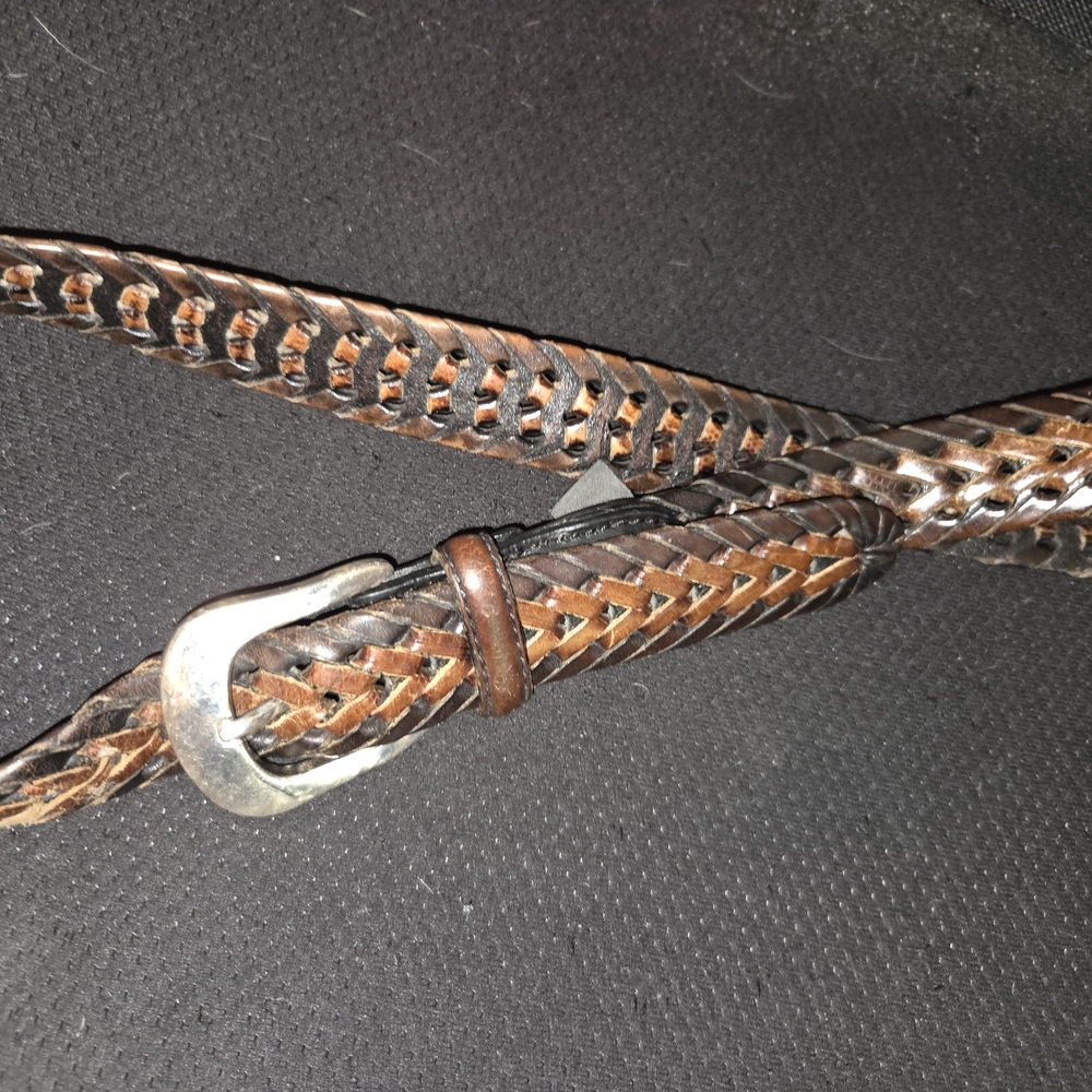 Brighton Brown Braided Leather Belt with Silver Buckle